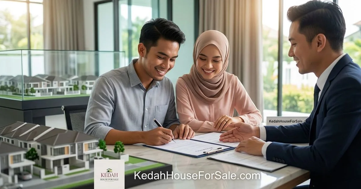 Pasangan tandatangan dokumen tempahan rumah baru